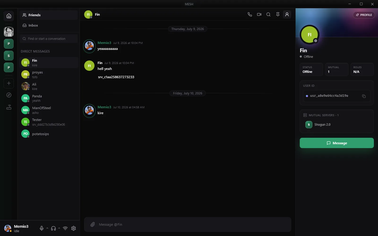 MESH — direct messages with profile panel