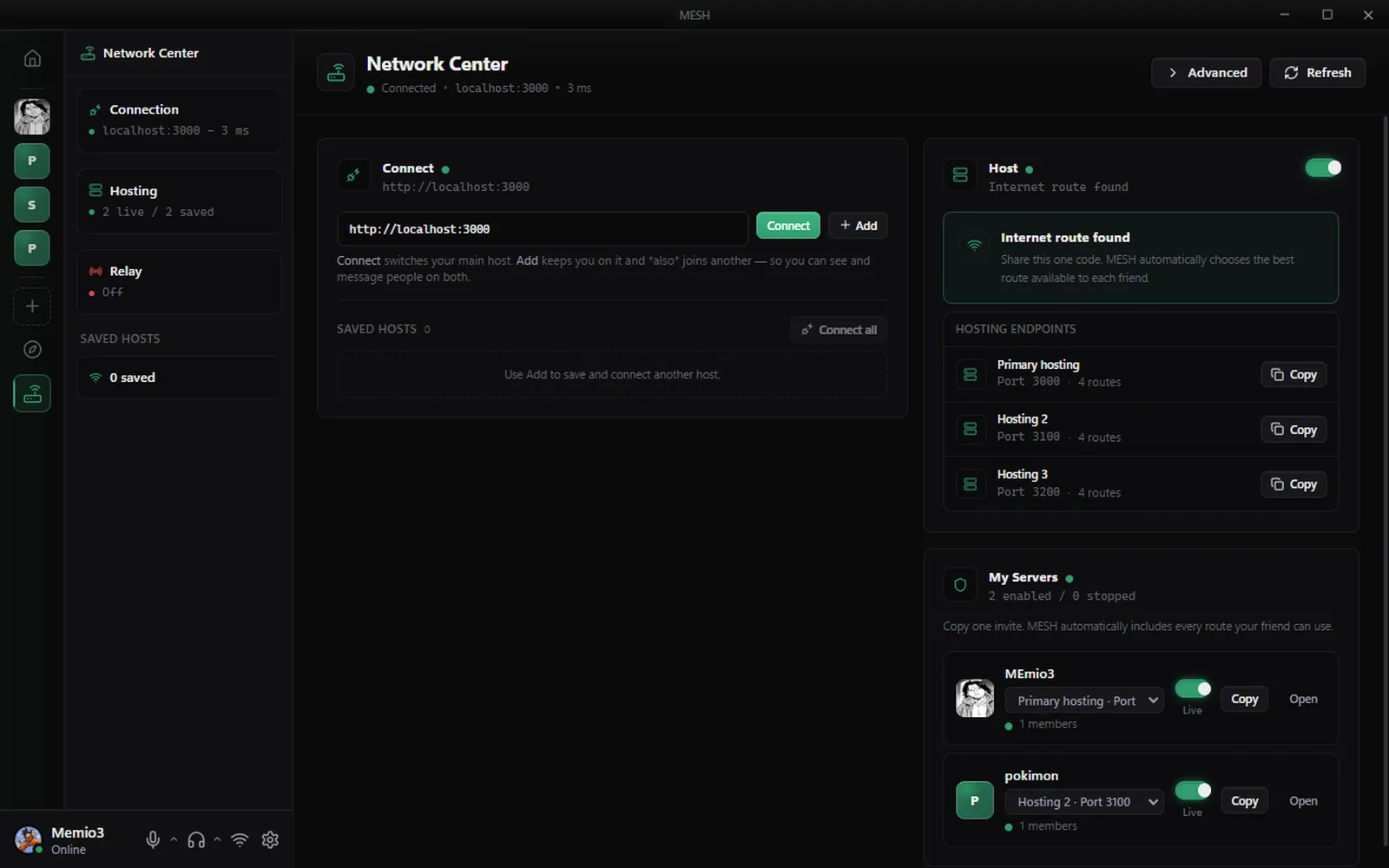 MESH — Network Center: multi-port hosting and live servers